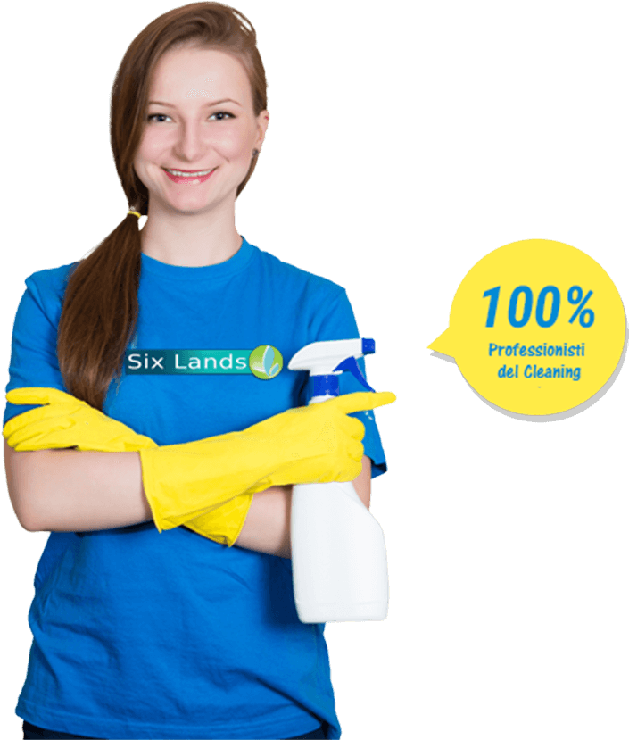 Un'addetta alle pulizie di Six Lands: 100% Professionista del Cleaning!