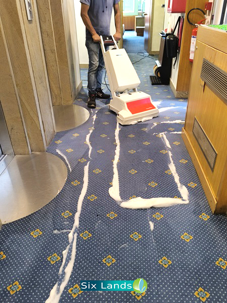 macchie tappeti hotel pulizia Six Lands Bevande, inchiostri, residui organici, sono numerose le macchie che possono danneggiare l'aspetto della moquette in hotel. Dove lo sporco risulta più ostinato è necessario utilizzare macchine e prodotti professionali per la pulizia e igienizzazione del tessuto.